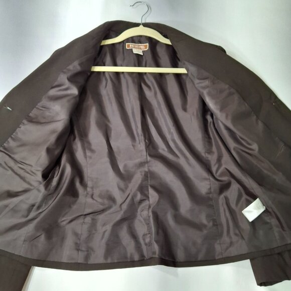 Michael Kors Womans Business Career Suit Blazer Jacket Sz 12 Matte Brown Fitted - Picture 15 of 16
